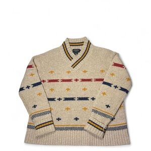 Pendleton Beige V-Neck Sweater with Yellow and Navy Aztec print